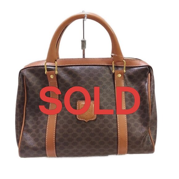 CELINE Macadam Dark Brown Light Brown PVC Leather Handbag 367-071025 - Picture 1 of 9